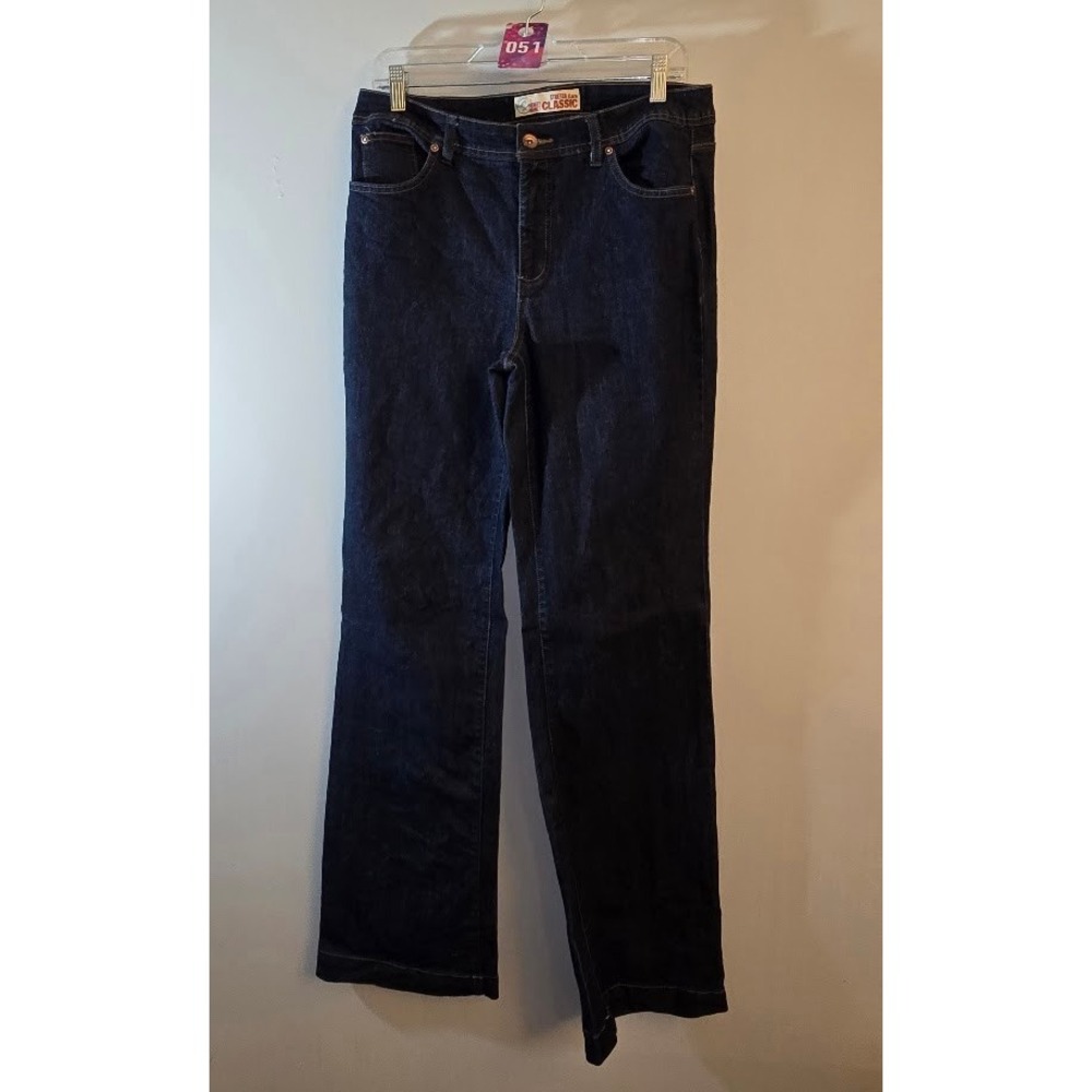 Faded Glory Womens Jeans Dark Wash Stretch Flare Classic Mid Rise Size 12 Tall